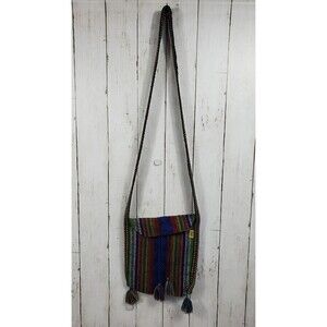 Mexican crossbody bag Blue Multi Colored with tassels Blue Aztec Triangles